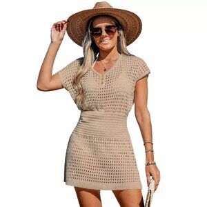 CUPSHE Sheer Cutout Cover-Up Mini Dress, Color Sand, Size Small,  NWOT